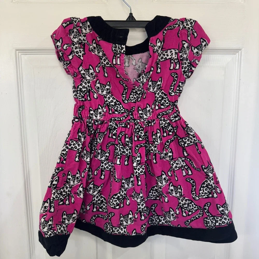 Gymboree 5T Velvet Cat Dress Pink and Black